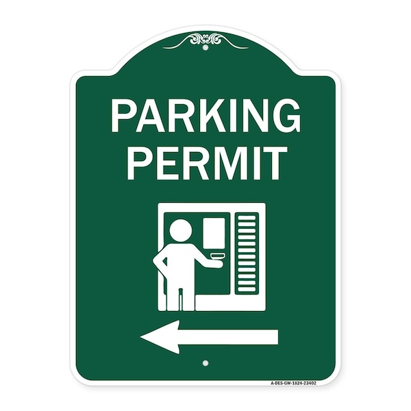 Parking Permit With Left Arrow, Green & White Aluminum Architectural Sign, 18" x 24", GW-1824-23402